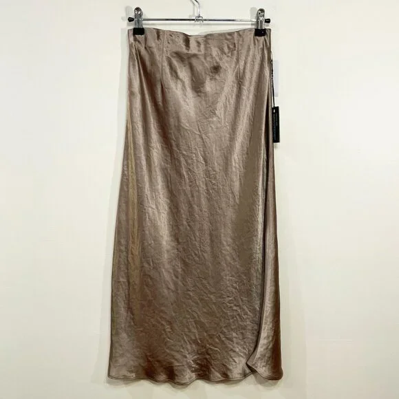 New Aritzia Satin Midi Slip Skirt Grey Taupe 2, XS - Picture 4 of 8